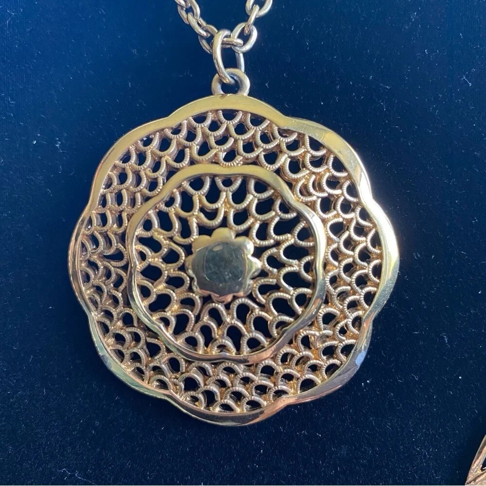 Vintage Multilayer Intricate Gold Tone Necklace with Large Pendant - Picture 13 of 16